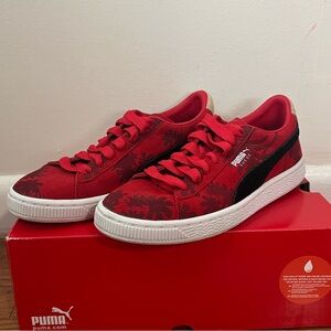 Puma Suede Tropical Print Sneaker Youth size 5 red and tan